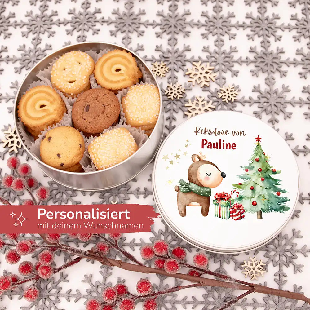 Keksdose aus Metal personalisiert - Waldzauber im Winter