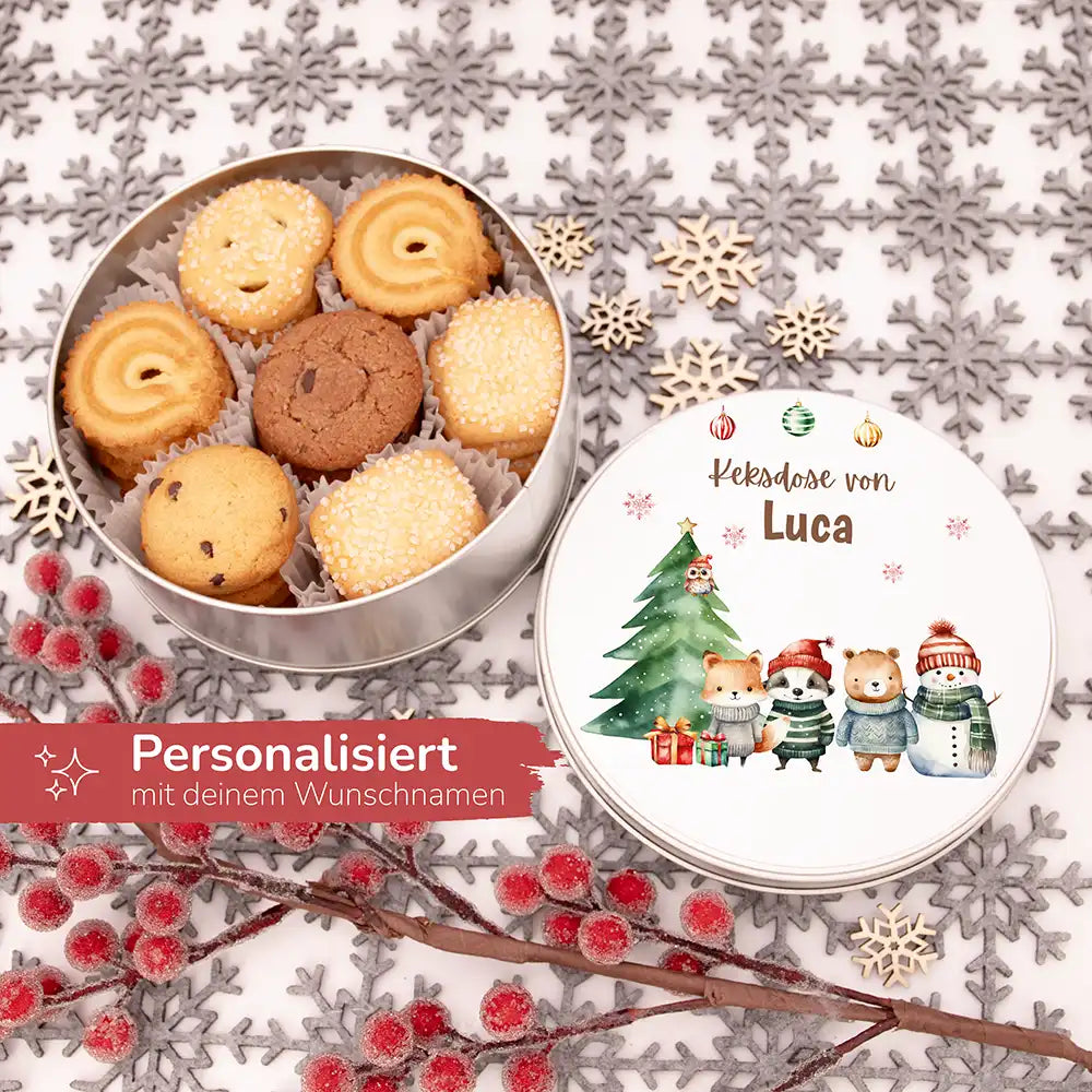Keksdose aus Metal personalisiert - Kleine Weihnachtsfreunde