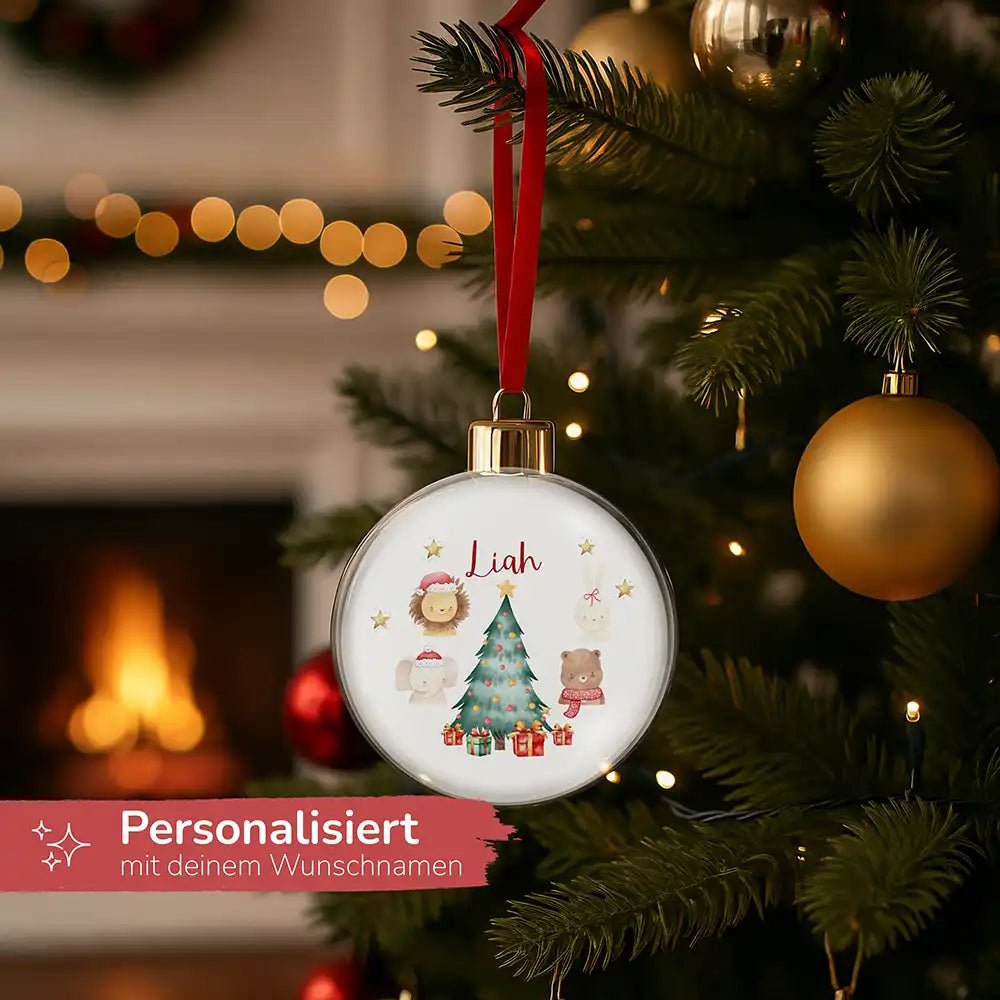 Weihnachtskugel personalisiert mit Namen - Weihnachtsbaum & Löwe