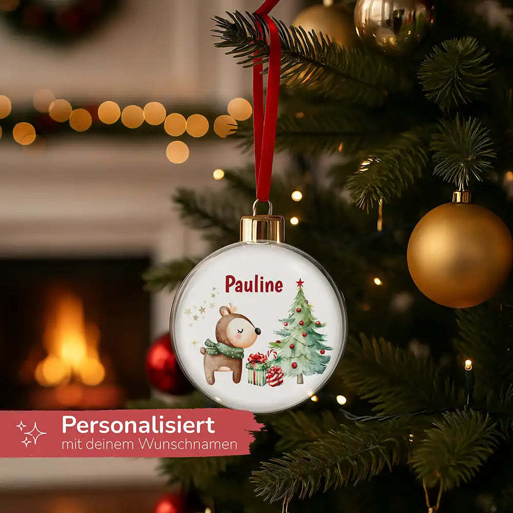 Weihnachtskugel personalisiert mit Namen - Niedliches Reh