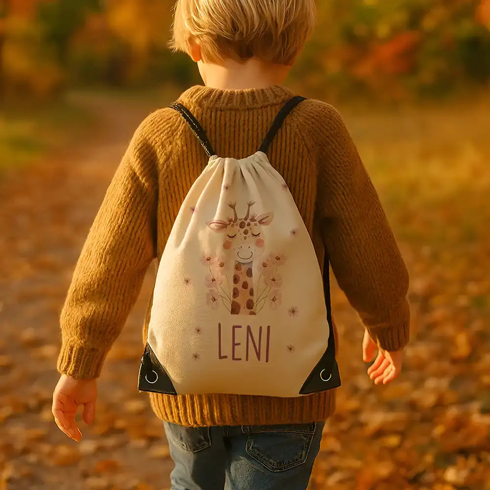 Personalisierter Turnbeutel mit Namen - Giraffe