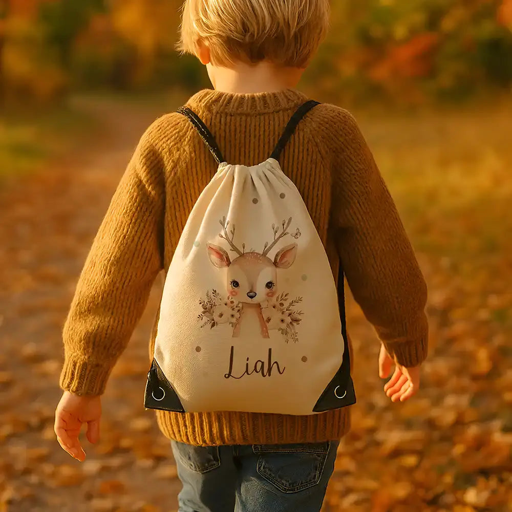 Personalisierter Turnbeutel mit Namen - Baby Reh