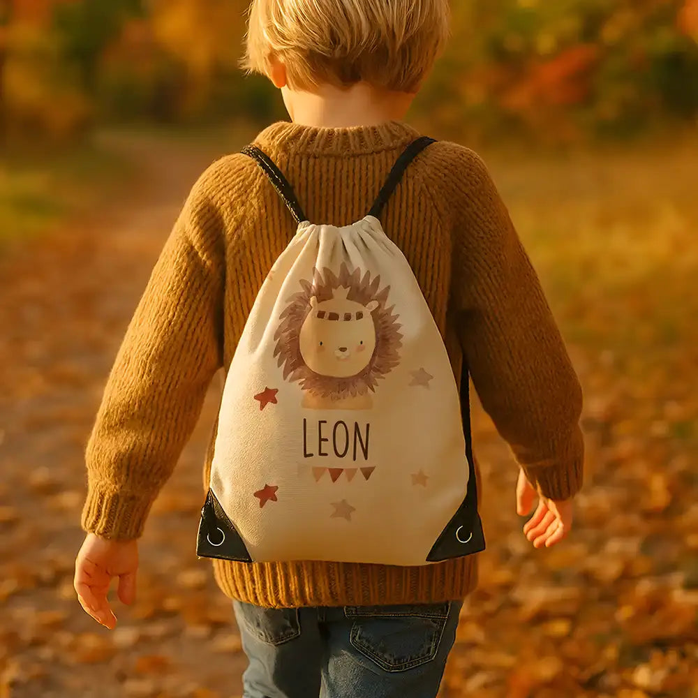 Personalisierter Turnbeutel mit Namen - Löwe mit Kranz