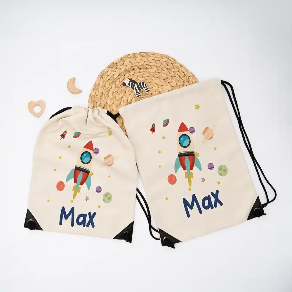 Personalisierter Turnbeutel mit Namen - Rakete