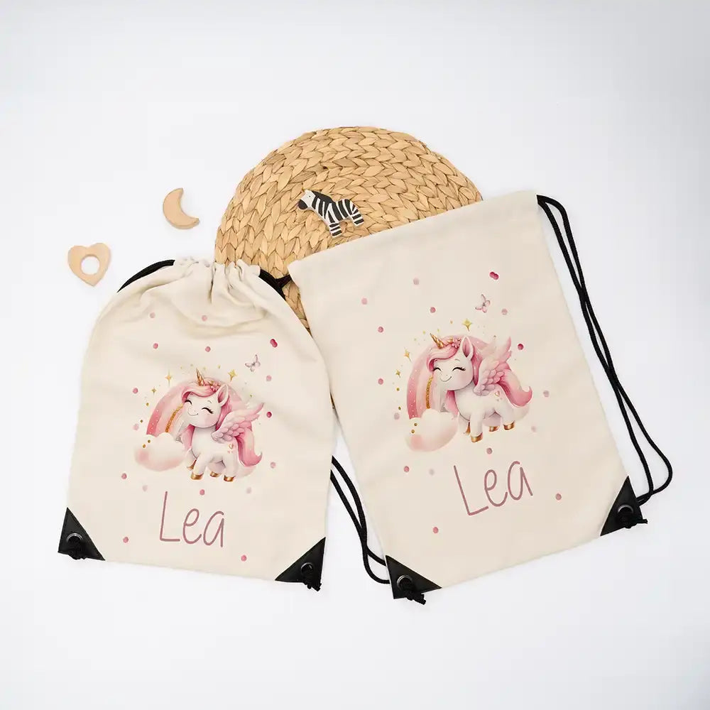 Personalisierter Turnbeutel mit Namen - Zauberhaftes Einhorn