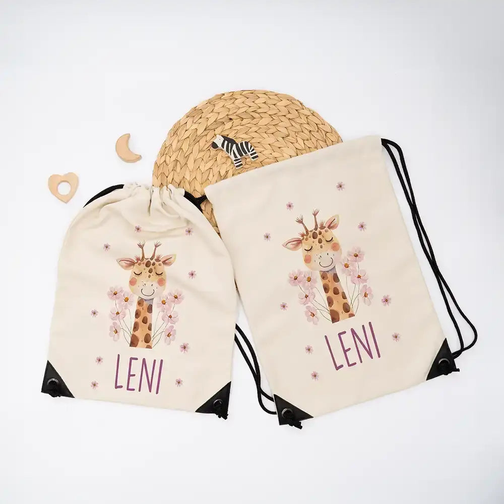 Personalisierter Turnbeutel mit Namen - Giraffe