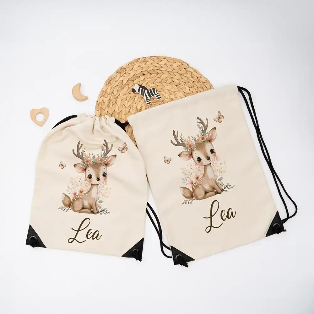 Personalisierter Turnbeutel mit Namen - Niedliches Reh