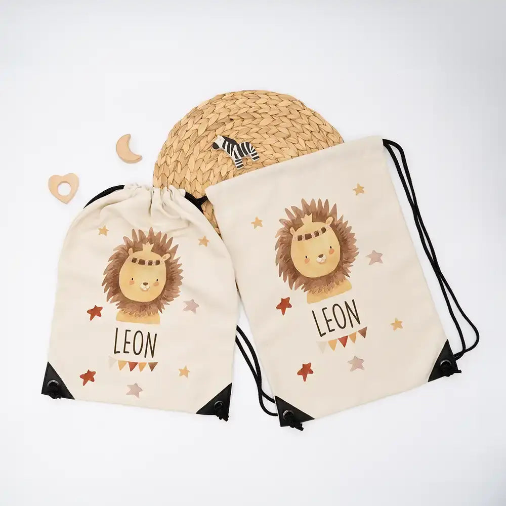 Personalisierter Turnbeutel mit Namen - Löwe mit Kranz