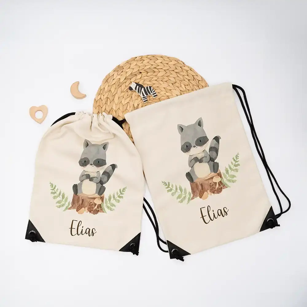 Personalisierter Turnbeutel mit Namen - Waschbär