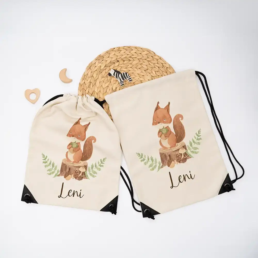Personalisierter Turnbeutel mit Namen - Eichhörnchen