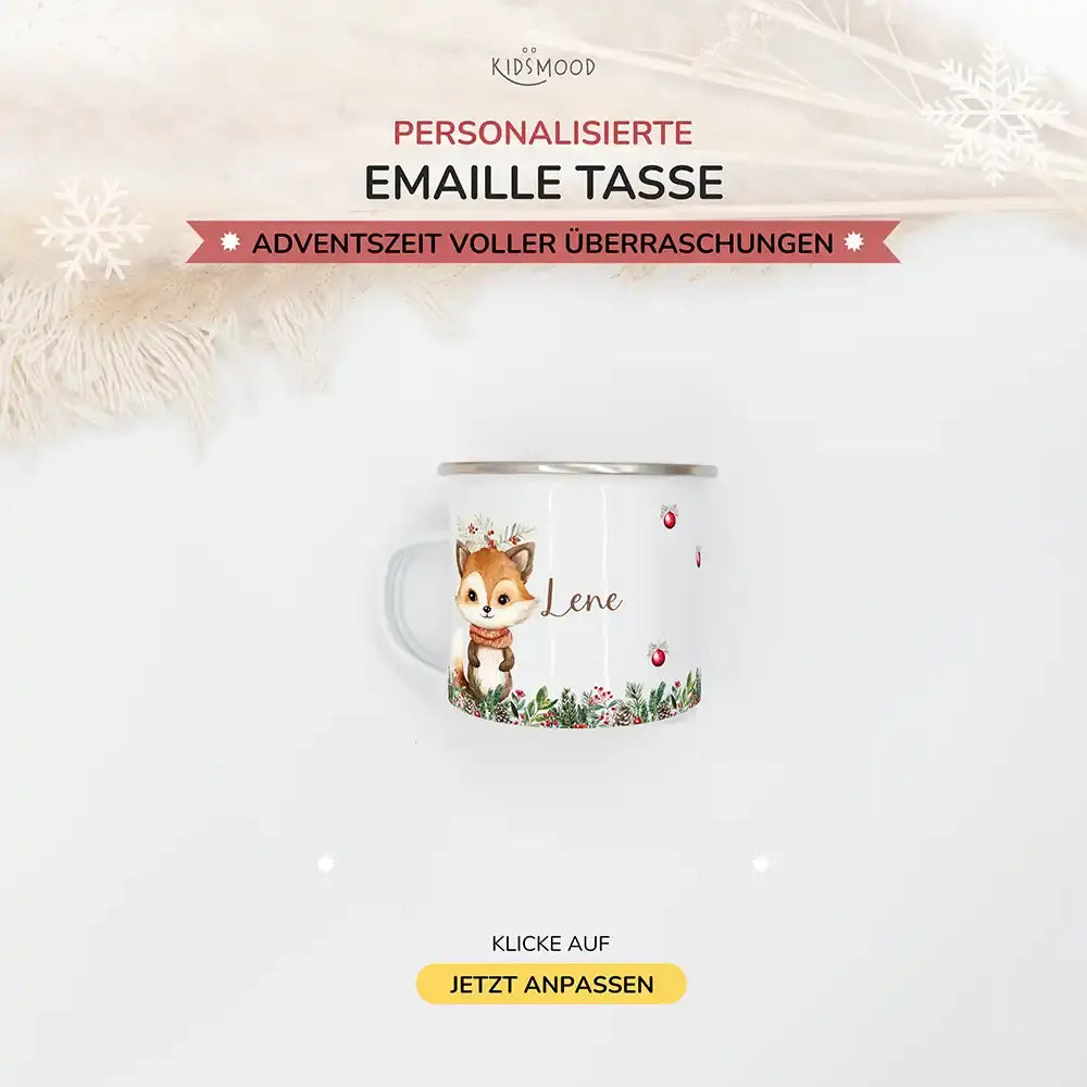 Emaille Tasse personalisiert Weihnachten - Fuchs