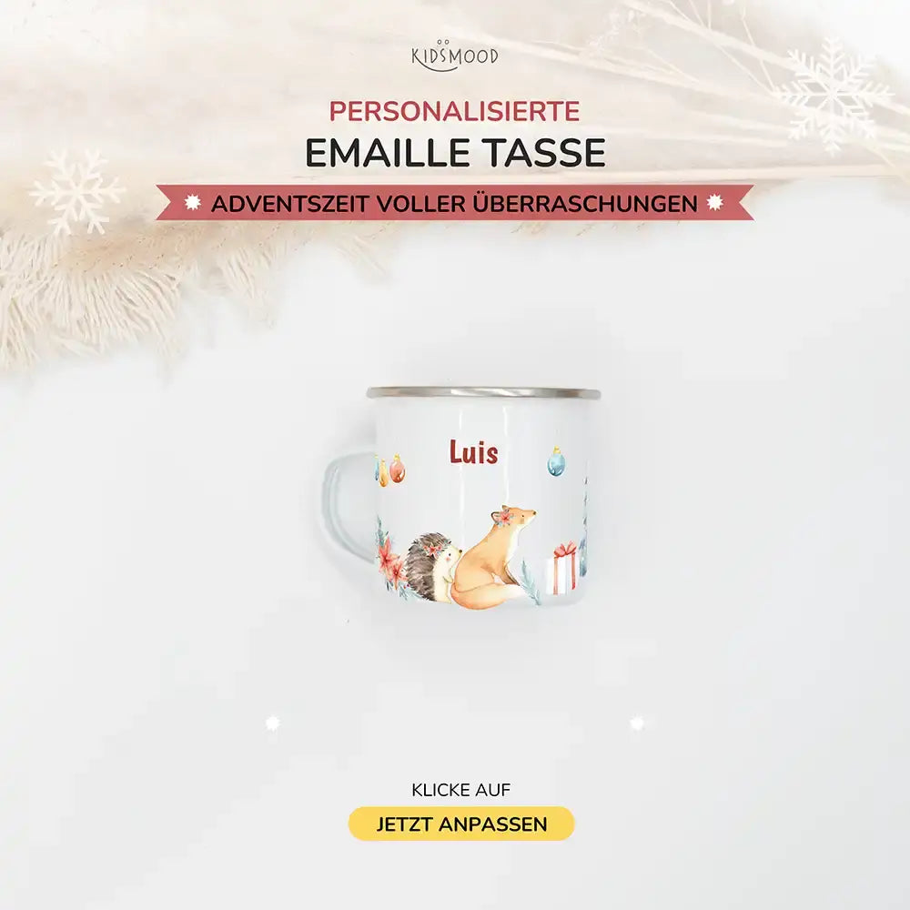 Emaille Tasse personalisiert Weihnachten - Weihnachtsglück
