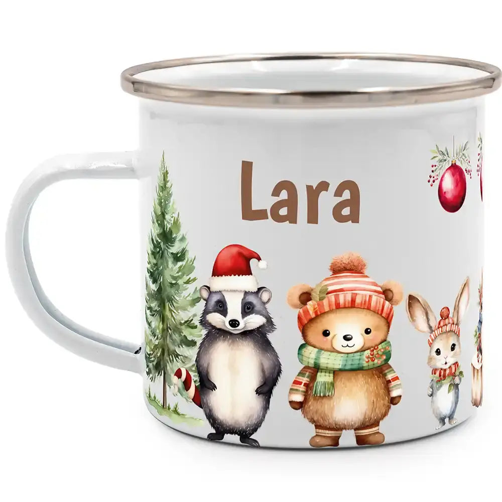 Emaille Tasse personalisiert Weihnachten - Süße Tiere