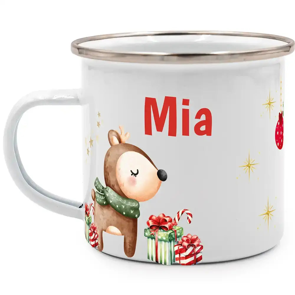 Emaille Tasse personalisiert Weihnachten - Reh