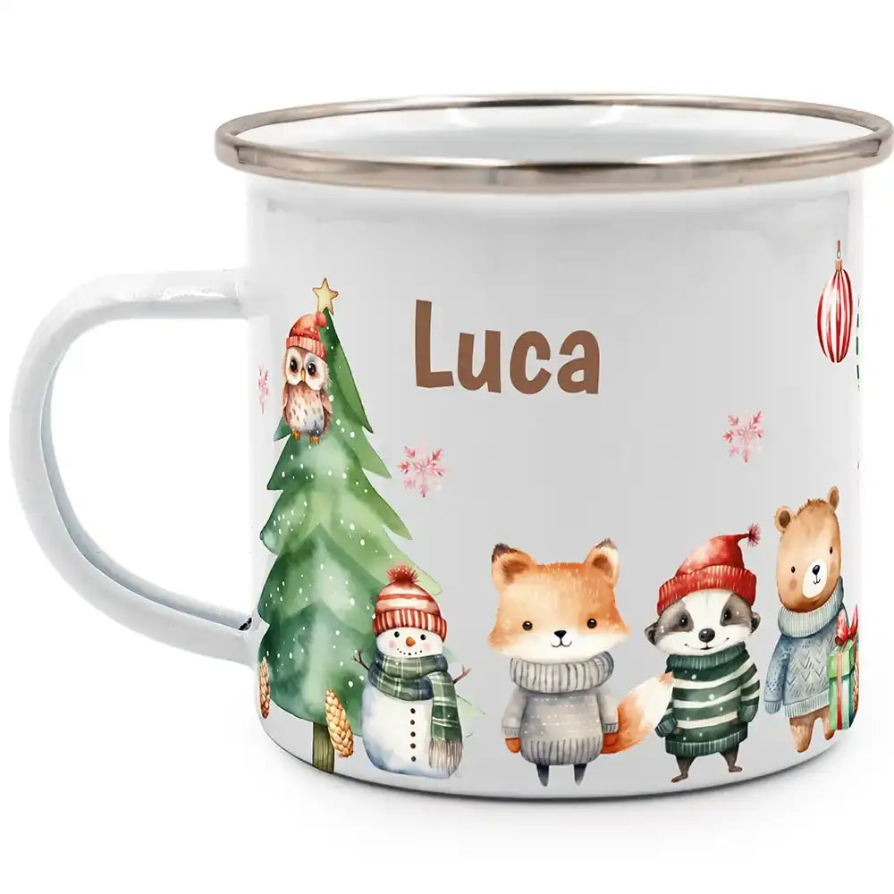 Emaille Tasse personalisiert Weihnachten - Tierfreunde