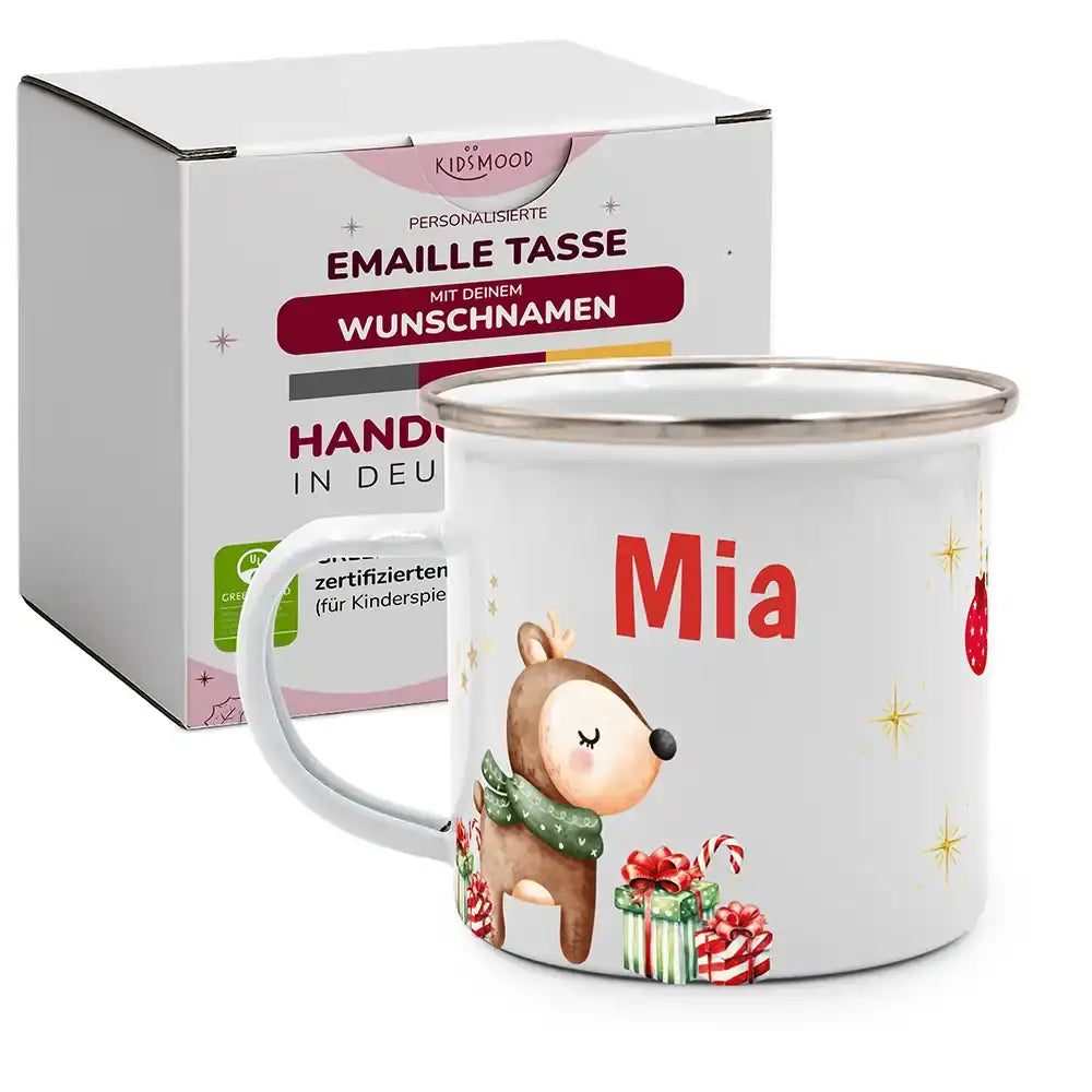 Emaille Tasse personalisiert Weihnachten - Reh