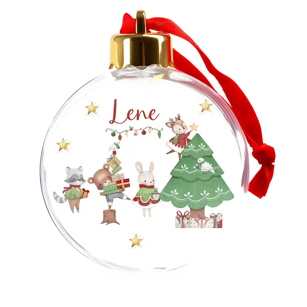 Weihnachtskugel personalisiert mit Namen - Kuschelige Tiere im Winterzauber