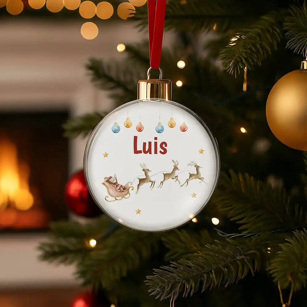 Weihnachtskugel personalisiert mit Namen - Rentierschlitten