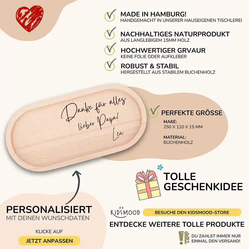 Personalisiertes Holz-Serviertablett "Danke für alles" - Vatertag Geschenk