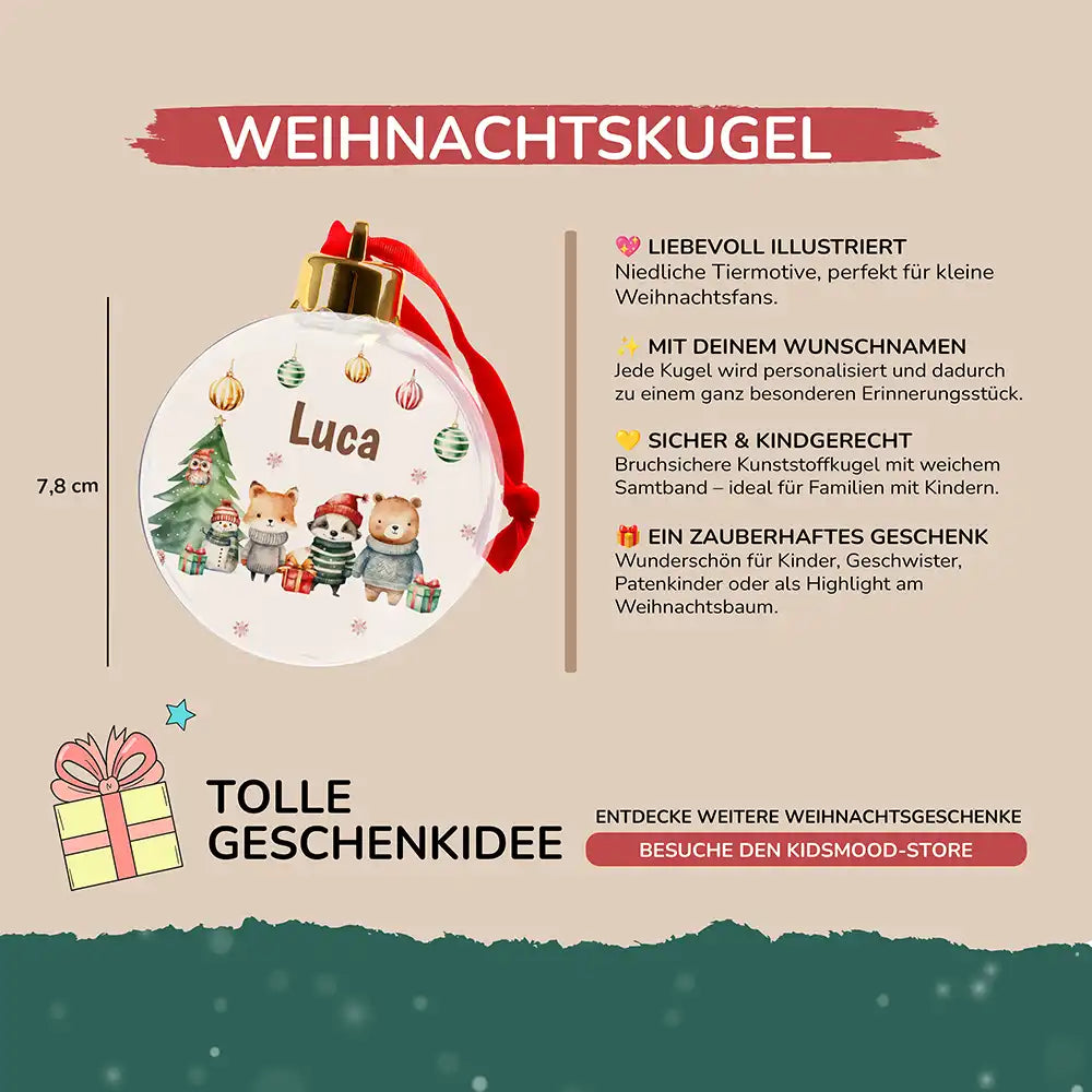 Weihnachtskugel personalisiert mit Namen - Schneeflocken-Tierchen voller Liebe