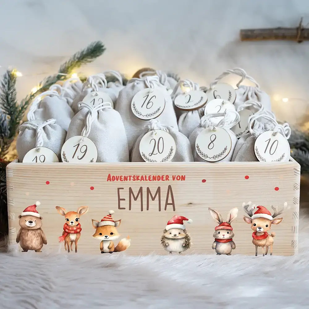 Personalisierte Adventskiste zum Befüllen - Tierfamilie Weihnachten