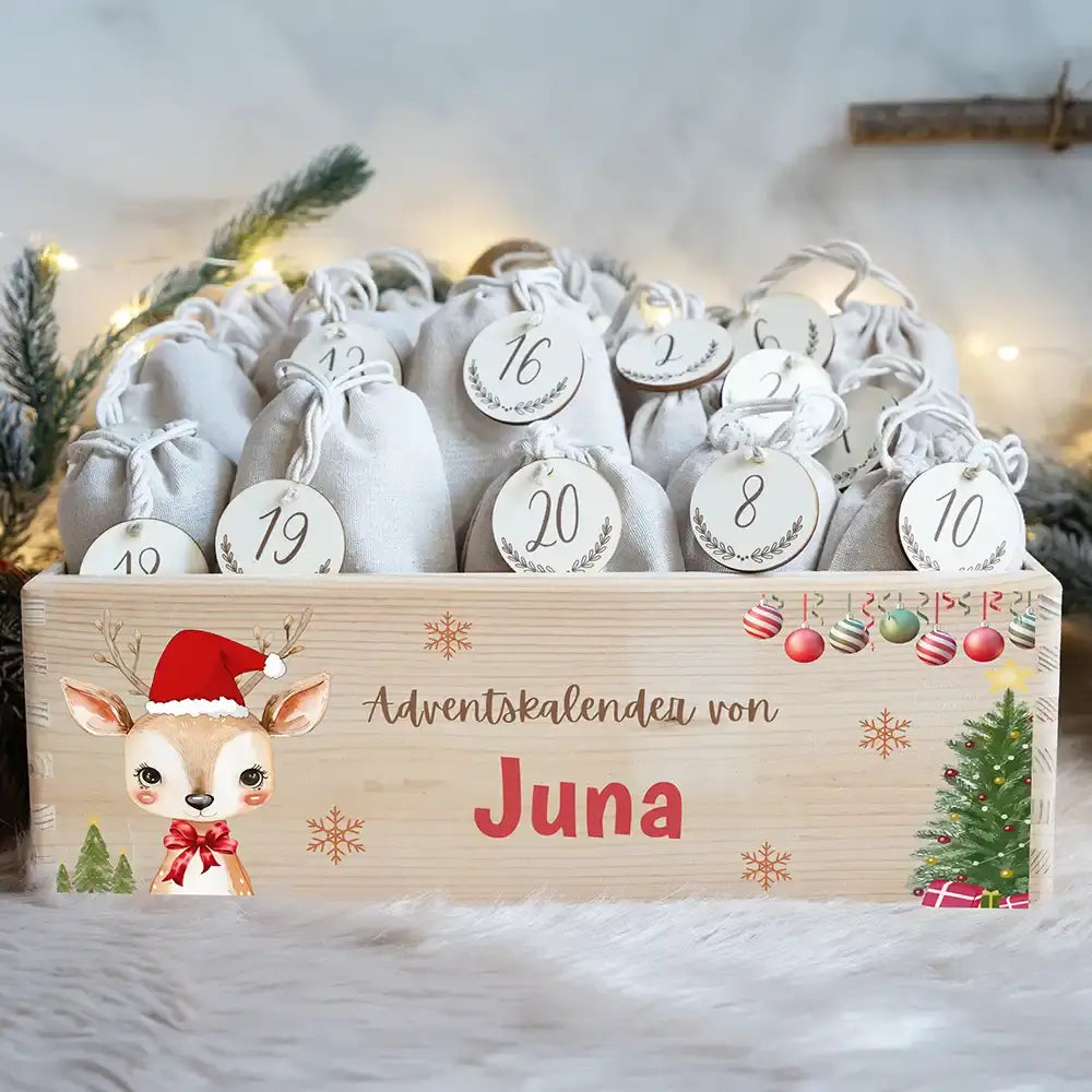 Personalisierte Adventskiste zum Befüllen - Baby Reh