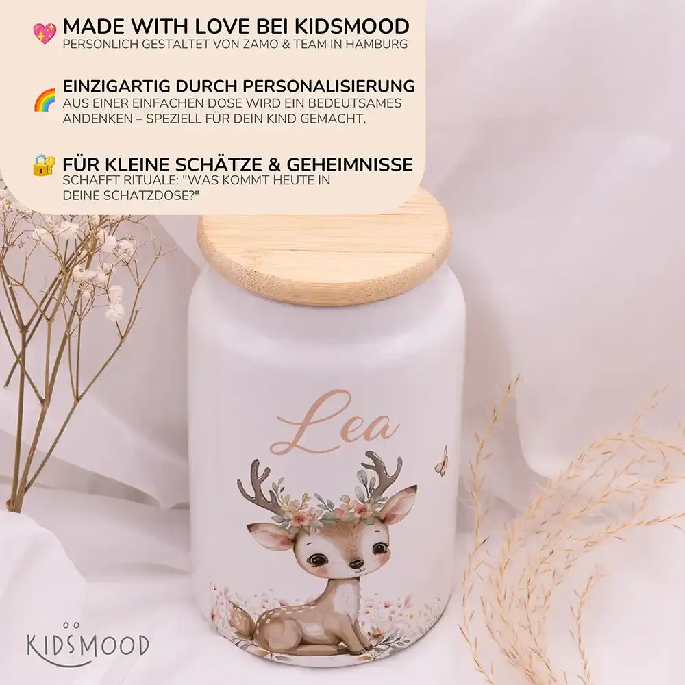 Personalisierbare Keksdose mit Name - Baby Hirsch
