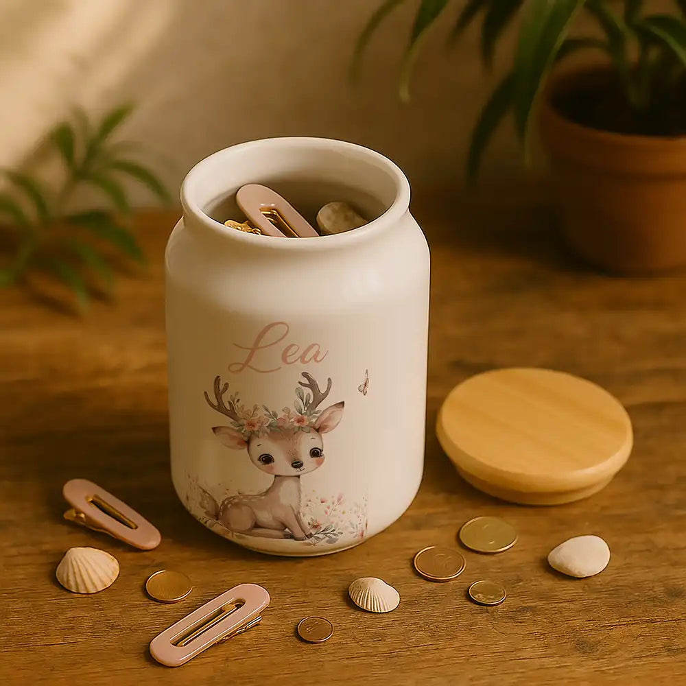Personalisierbare Keksdose mit Name - Baby Hirsch