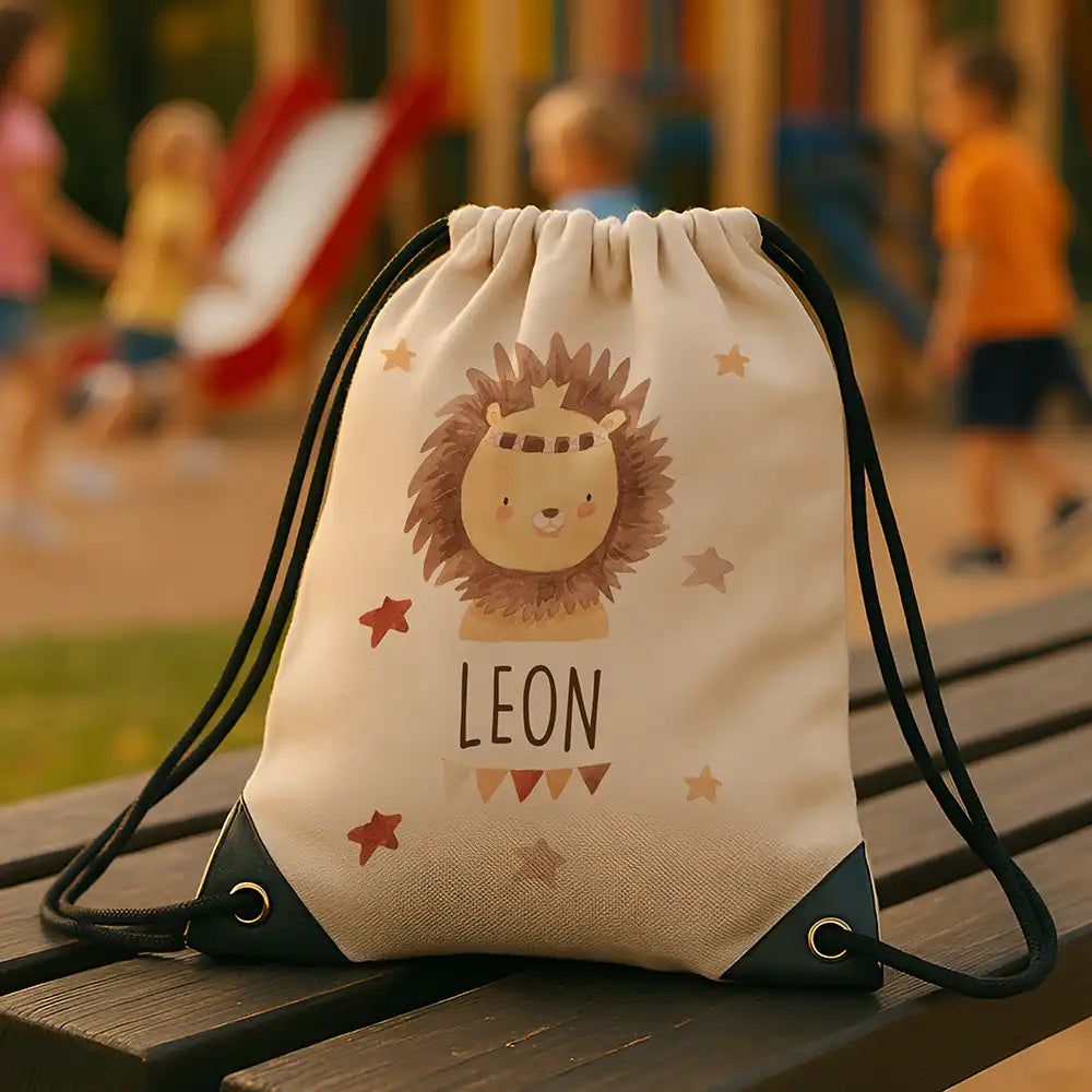 Personalisierter Turnbeutel mit Namen - Löwe mit Kranz