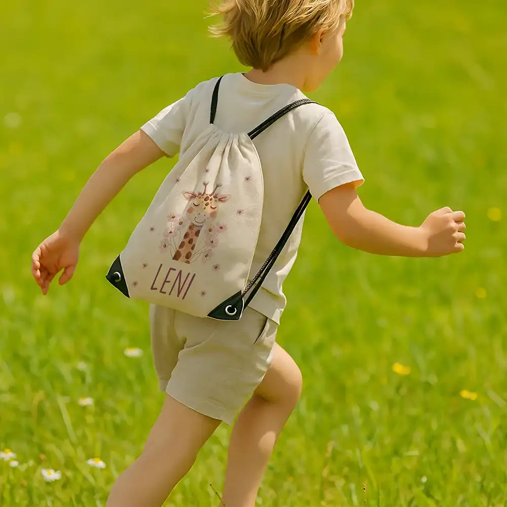 Personalisierter Turnbeutel mit Namen - Giraffe