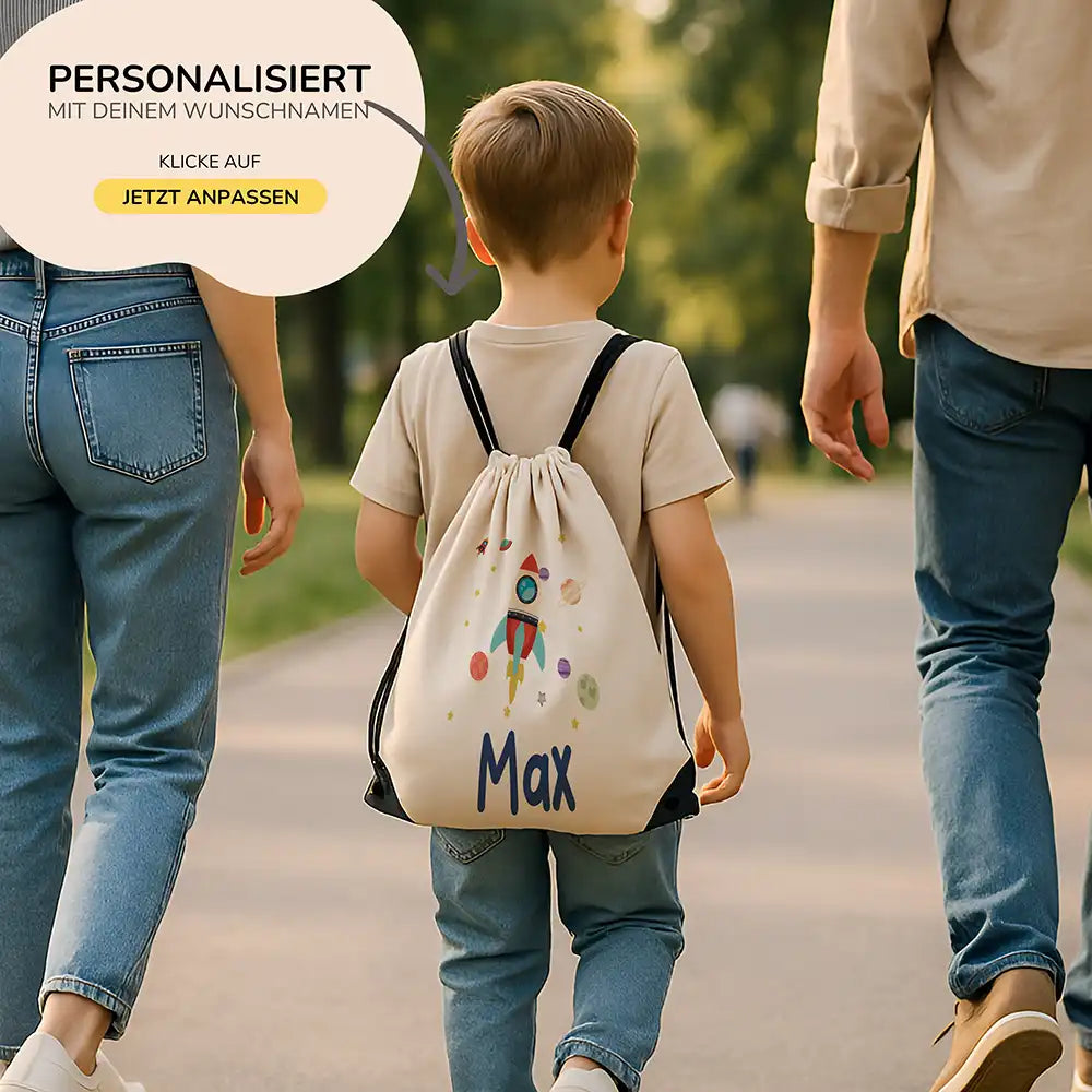 Personalisierter Turnbeutel mit Namen - Rakete