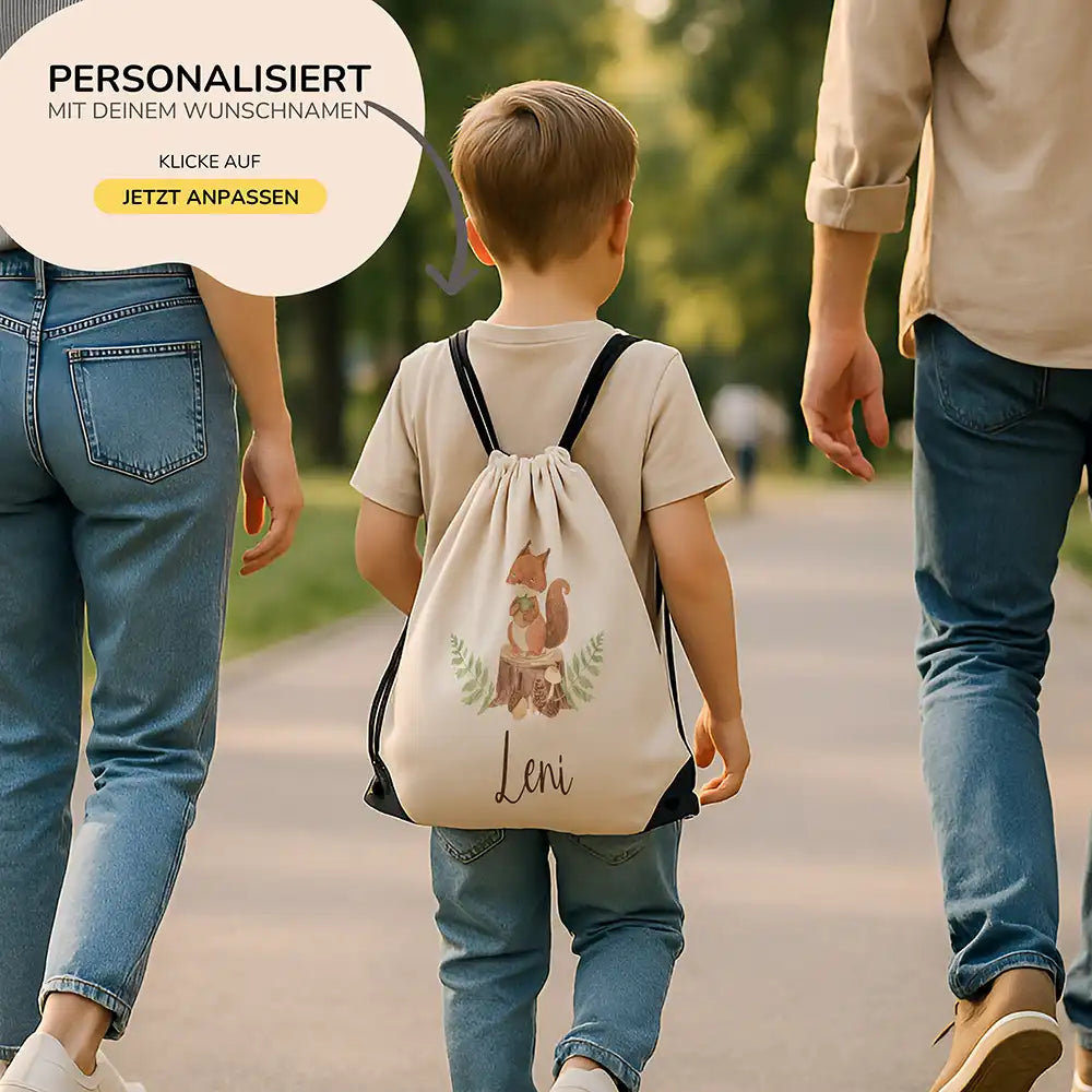 Personalisierter Turnbeutel mit Namen - Eichhörnchen