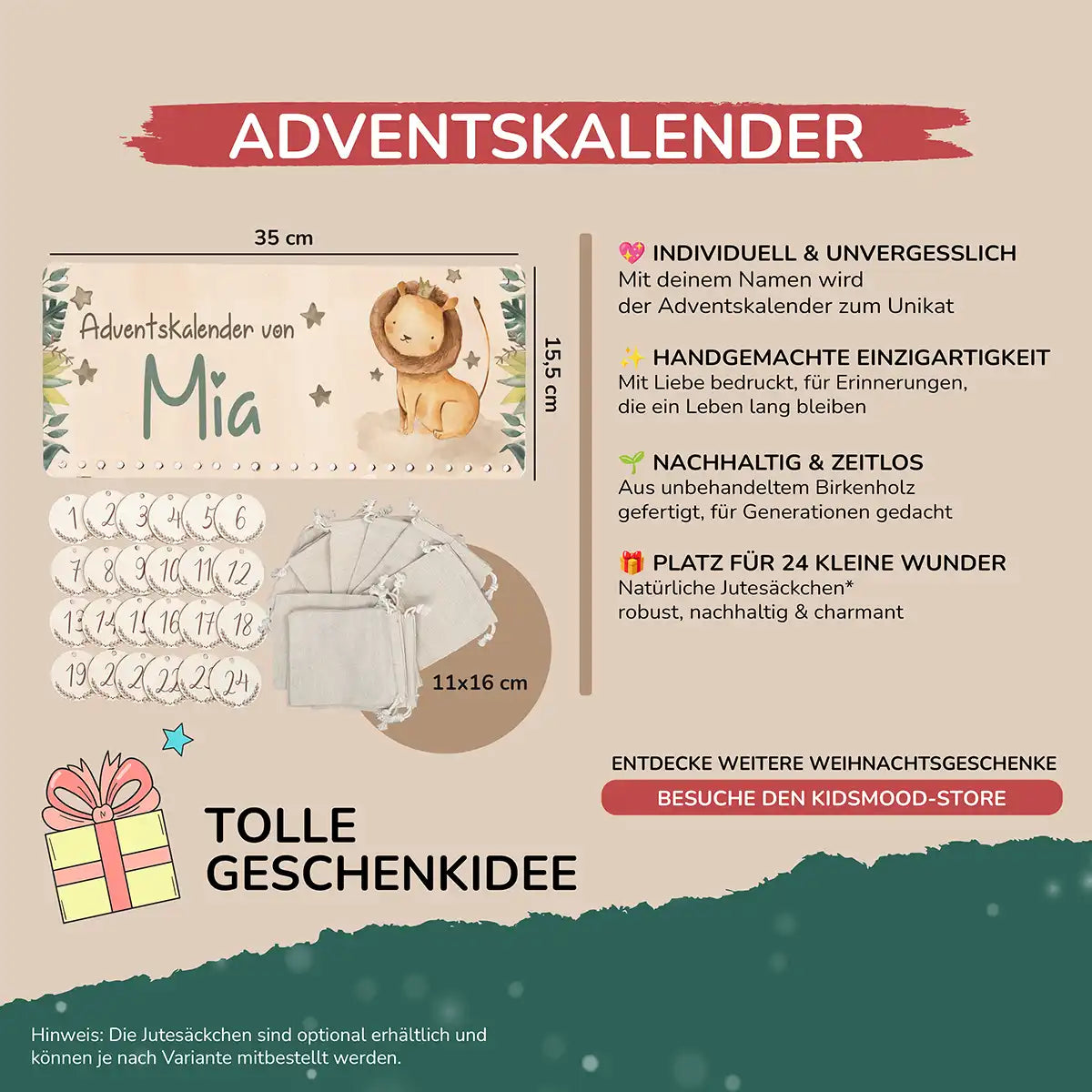 Personalisierbarer Adventskalender farbig - Safari Löwe