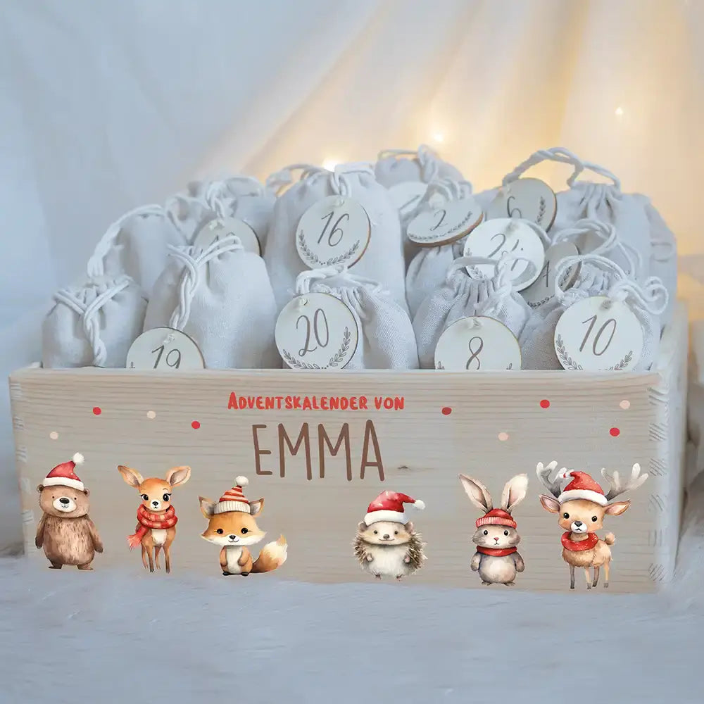 Personalisierte Adventskiste zum Befüllen - Tierfamilie Weihnachten