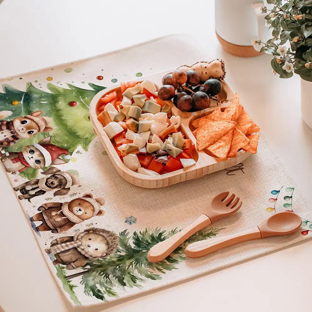 Tischset Kinder personalisiert Weihnachtsmotiv - Freundliche Waldbewohner