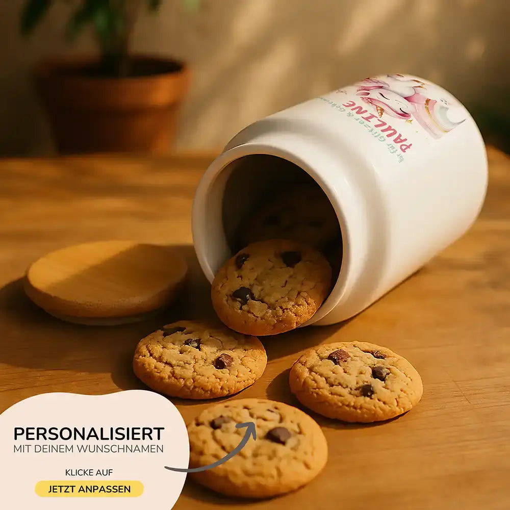 Personalisierbare Keksdose mit Name - Zauberhaftes Einhoen