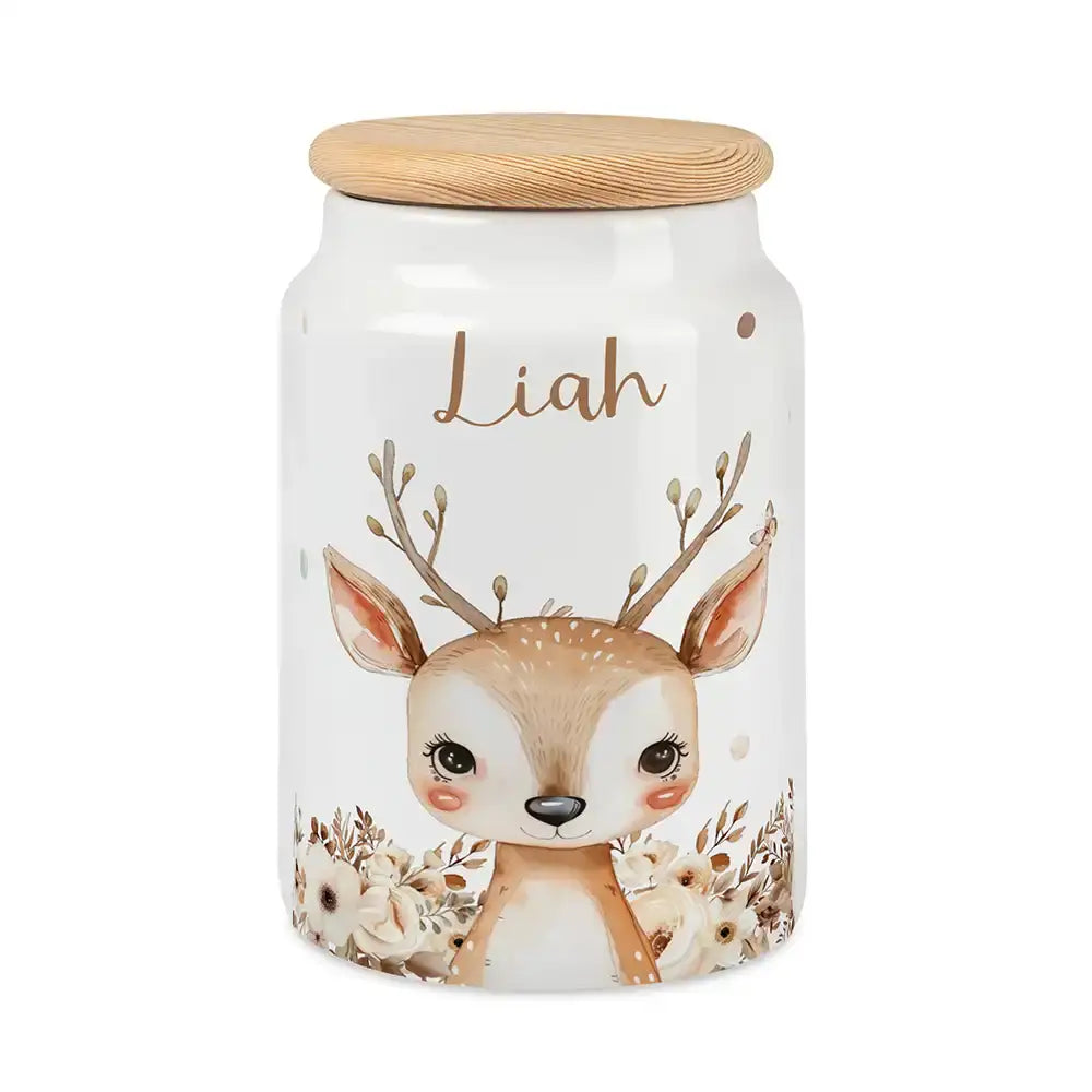 Personalisierbare Keksdose mit Name - Baby Reh