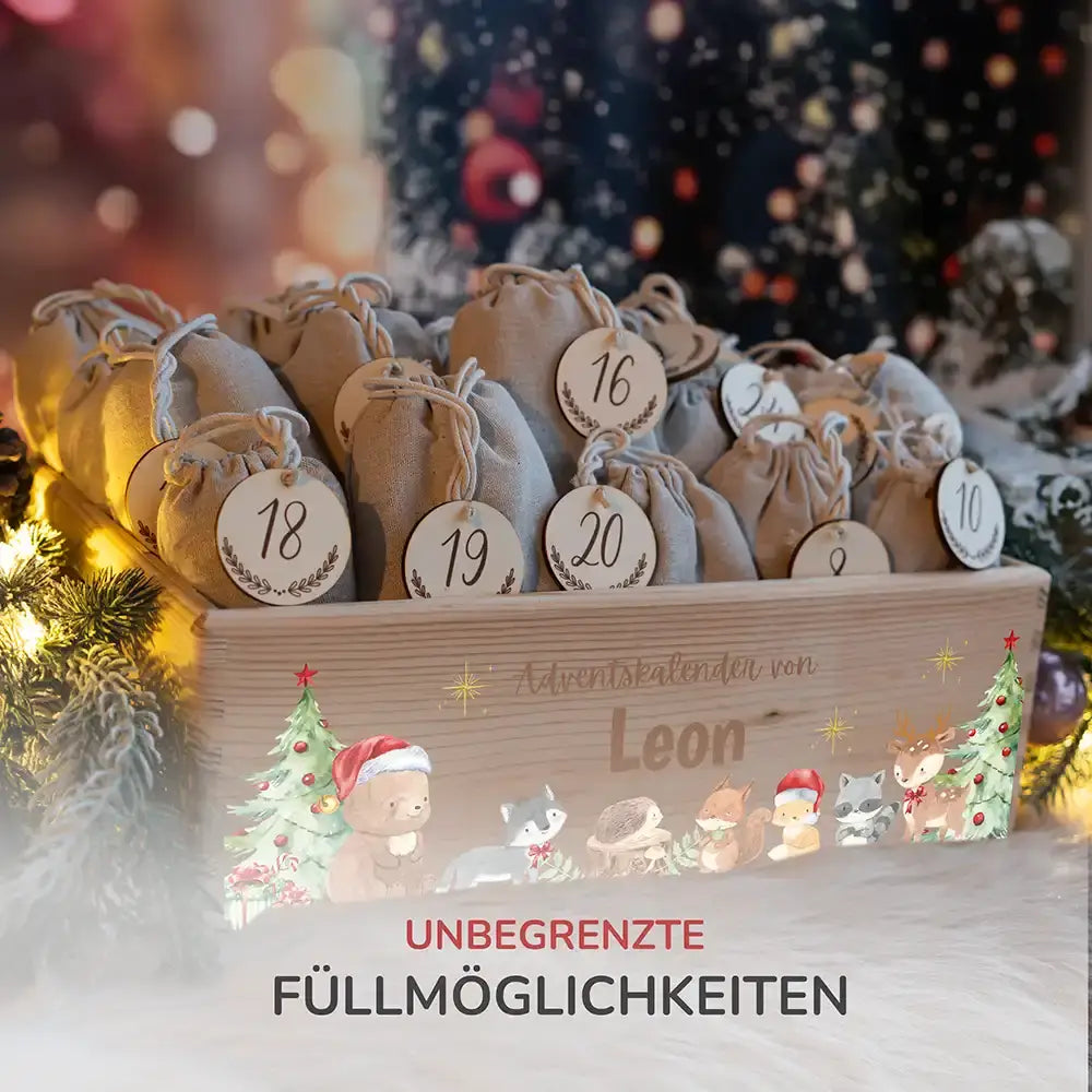 Personalisierte Adventskiste zum Befüllen - Niedliche Waldtiere