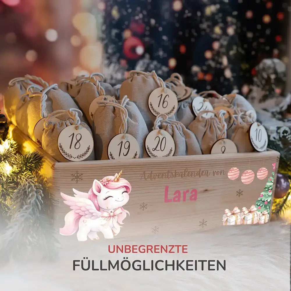 Personalisierte Adventskiste zum Befüllen - Einhorn