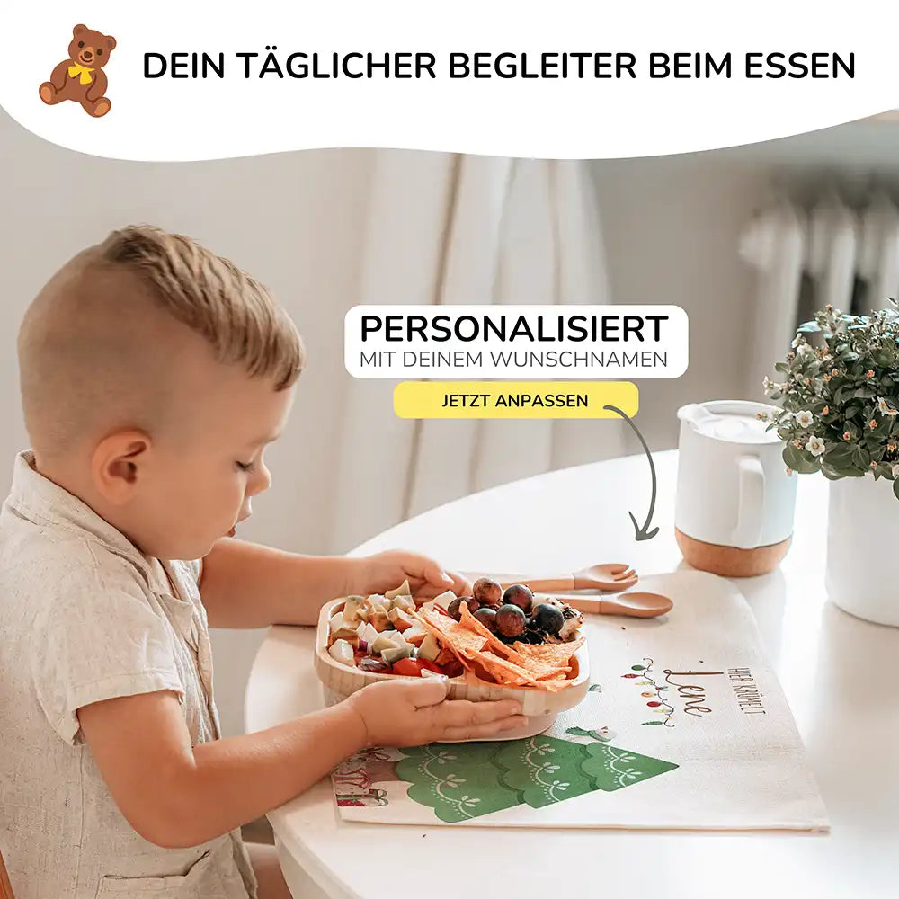 Tischset Kinder personalisiert Weihnachtsmotiv - Weihnachtsmärchen im Tierwald