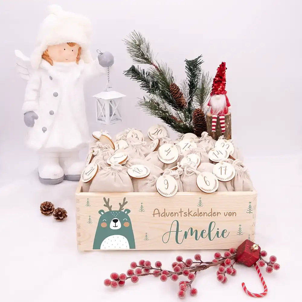 Personalisierte Adventskiste zum Befüllen - Boho Reh