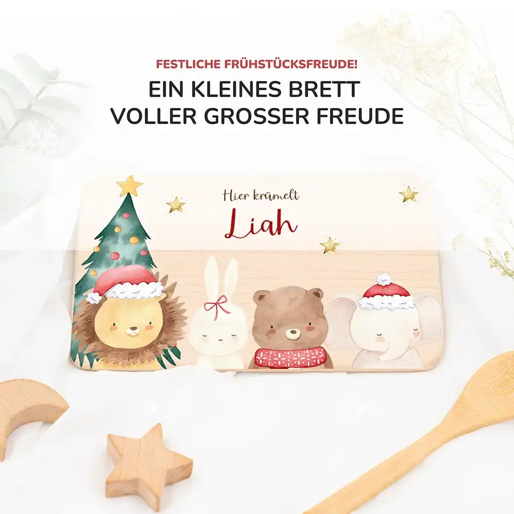 Weihnachts-Set Frühstücksbrettchen + Emaille Tasse - Löwe
