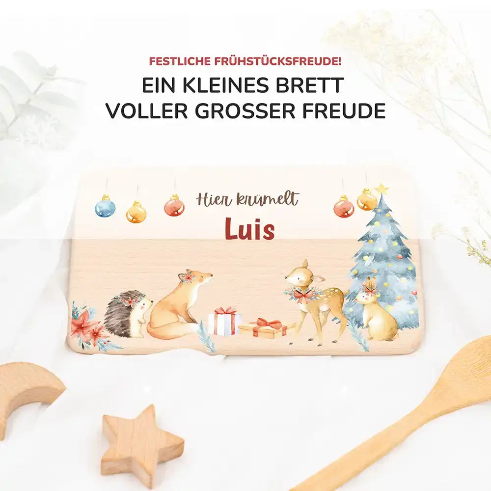 Weihnachts-Set Frühstücksbrettchen und Emaille Tasse - Fuchs im Wald