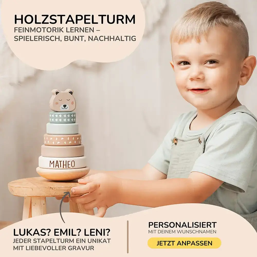 Holzstapelturm Regenbogen personalisiert mit Namen