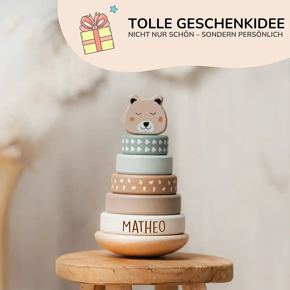 Holzstapelturm Regenbogen personalisiert mit Namen