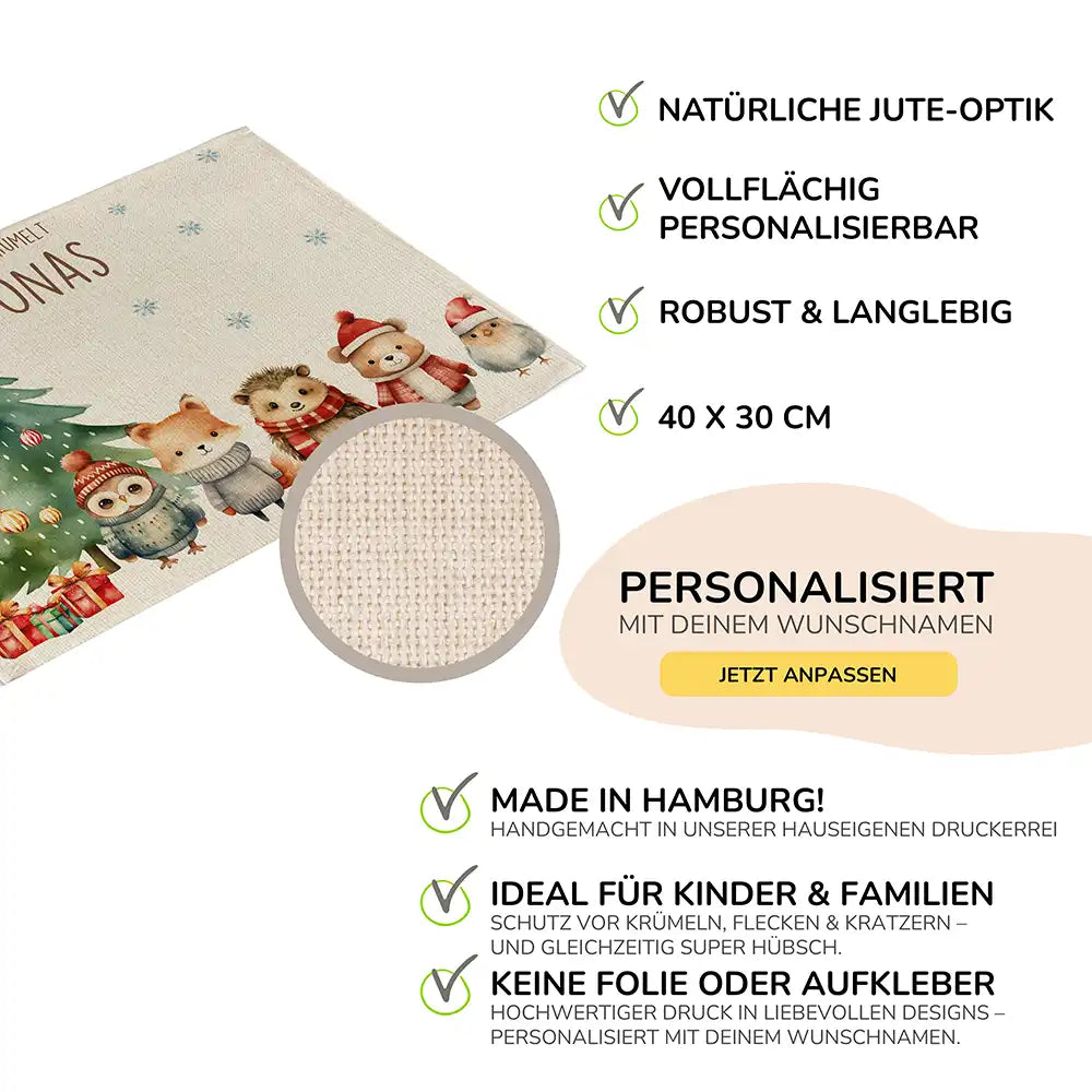 Tischset Kinder personalisiert Weihnachtsmotiv - Zauberpfötchen