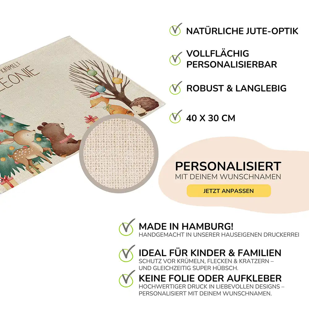 Tischset Kinder personalisiert Weihnachtsmotiv - Bär Weihnachtsbaum