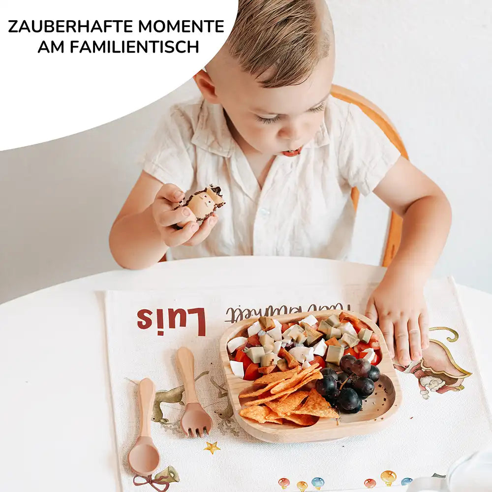 Tischset Kinder personalisiert Weihnachtsmotiv - Rentierschlitten