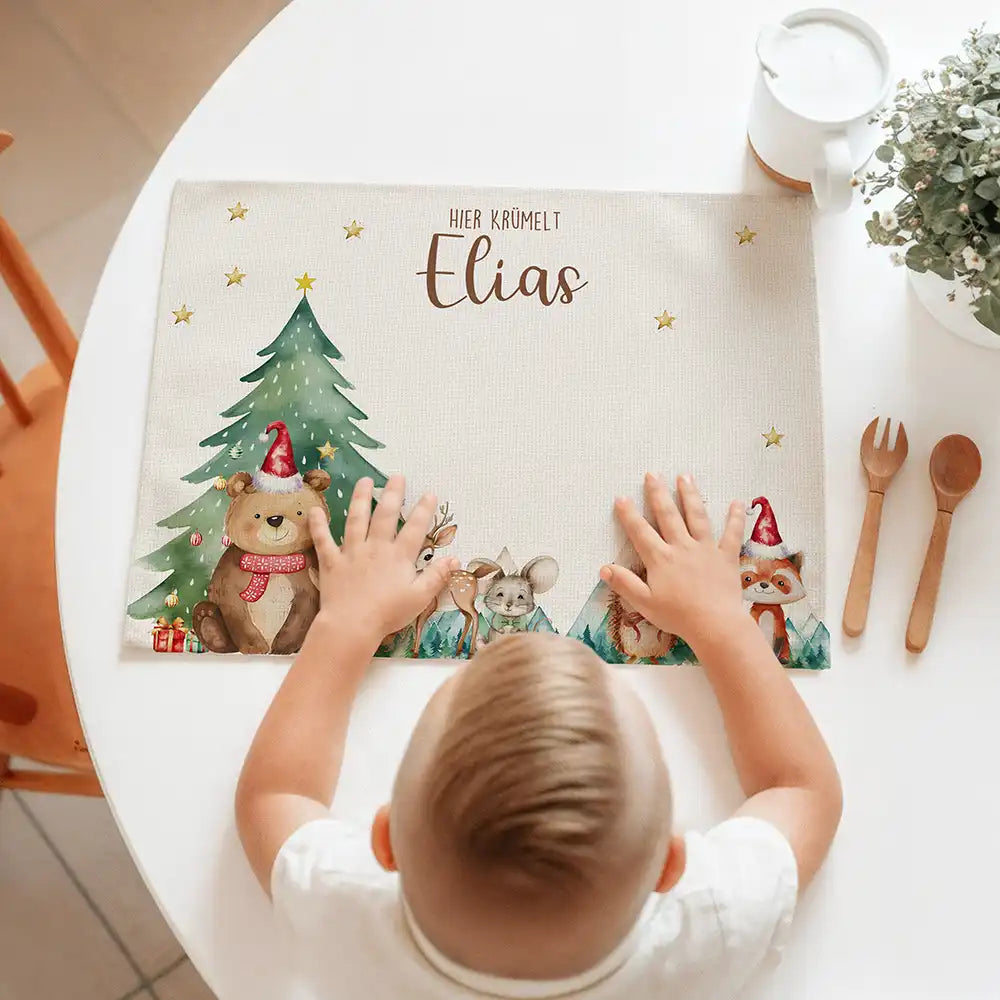 Tischset Kinder personalisiert Weihnachtsmotiv - Tierchen-Abenteuerland