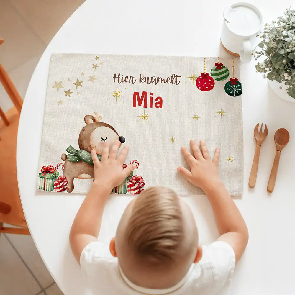 Tischset Kinder personalisiert Weihnachtsmotiv - Reh